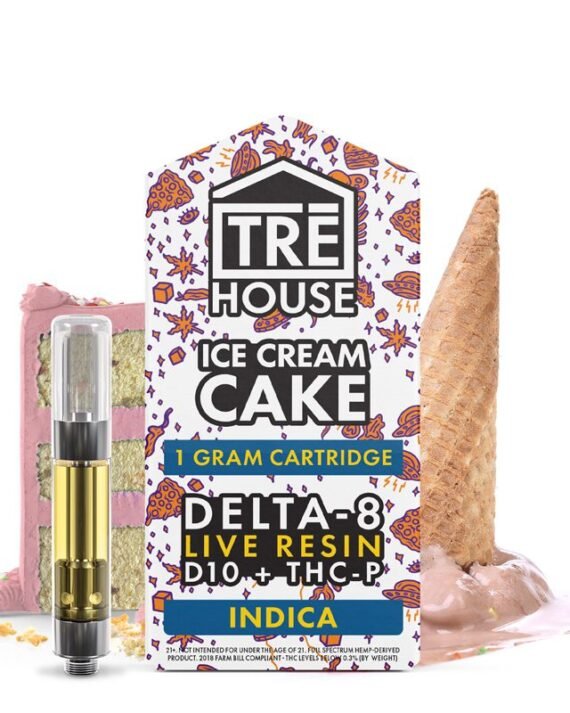 Live Resin Delta 8 Cartridge + D10 + THC-P – Ice Cream Cake – Indica 1g