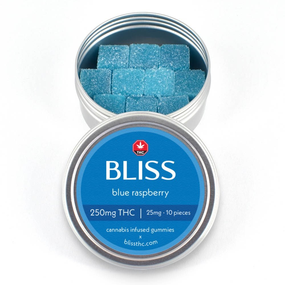 Order Bliss Blue Raspberry Cannabis Infused Gummies 250MG THC